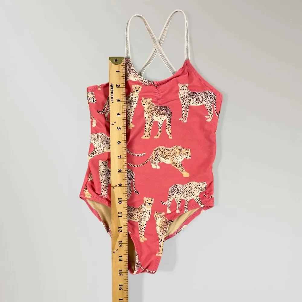 Pink Chicken Girls One-Piece Swimsuit in Coral with Leopard Print